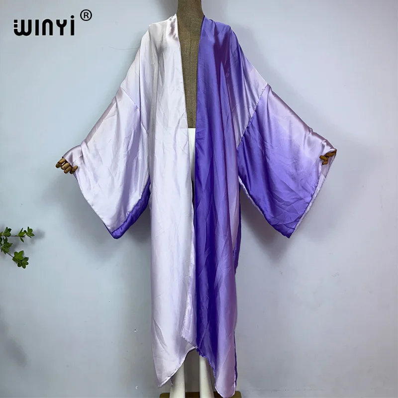 WINYI-Mulheres Boho Gradiente Impressão Quimono, Cardigã, Maxi Roupa de Praia, Solto Vestido Longo, Cobrir Swimwear, Kaftan