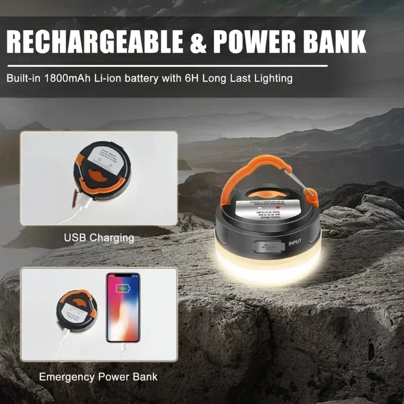 ไฟเต็นท์ LED แคมป์10W ไฟ1800mAh ไฟฉายเดินป่าพกพาเดินป่ากลางแจ้งกลางคืนไฟ USB ชาร์จไฟฉุกเฉิน