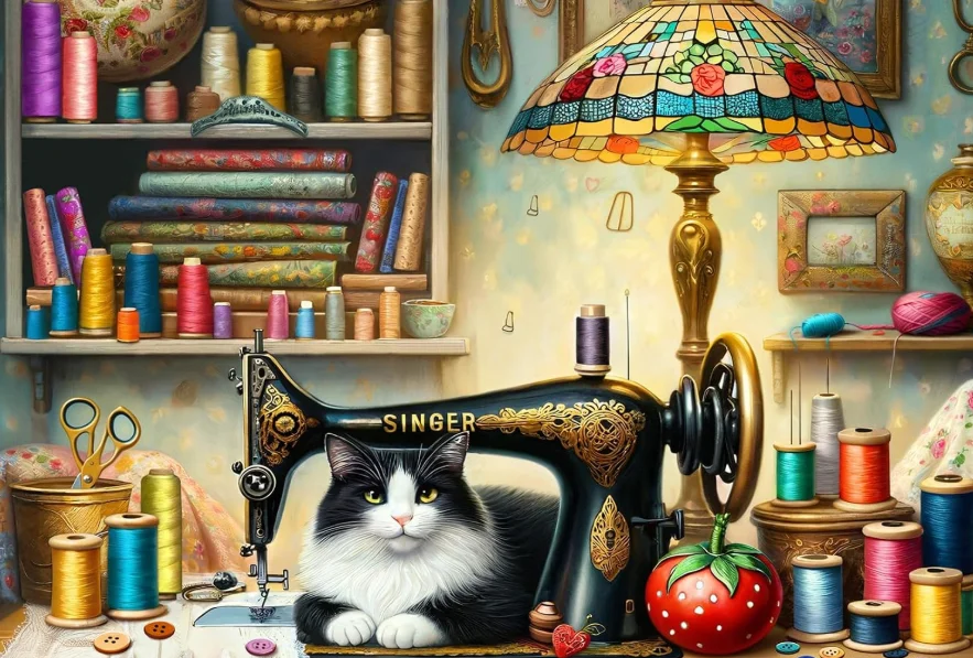 500/1000/1200/2000PCS Jigsaw Puzzle Vintage Tailor Room Cat Sewing Machine DIY Set Home Wall Art New Year Gift for Lover