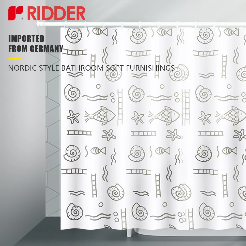 RIDDER Shower Curtains Waterproof Bath Curtains with Hooks on Nordic curtain Curtins for Bathroom Accessories Starfish Motif