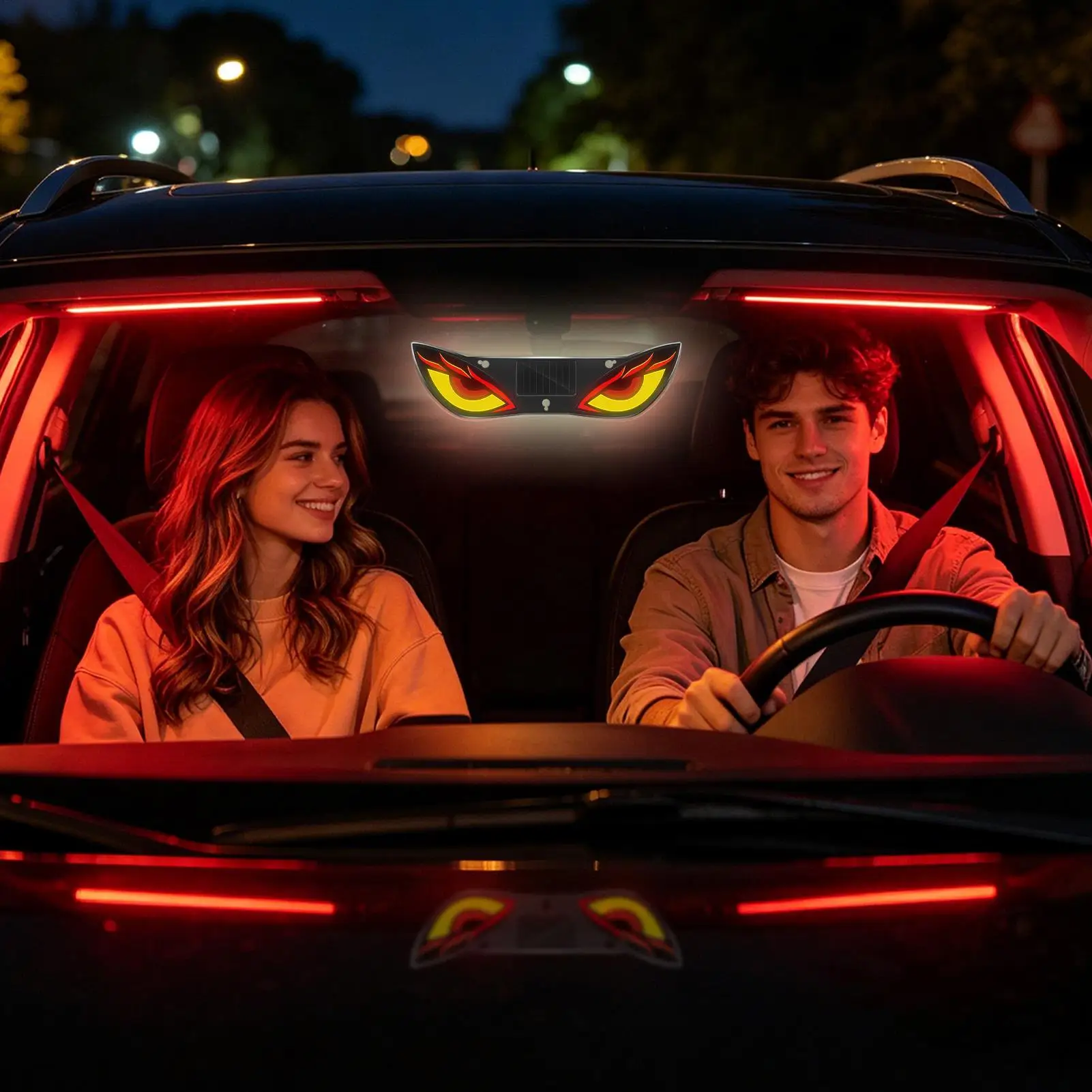 

For Car Windshield Eyes Multi-Mode Bright Dynamic Solar Powered Windshield LED Eyes Display For Truck SUV Sedan Van Vehicle
