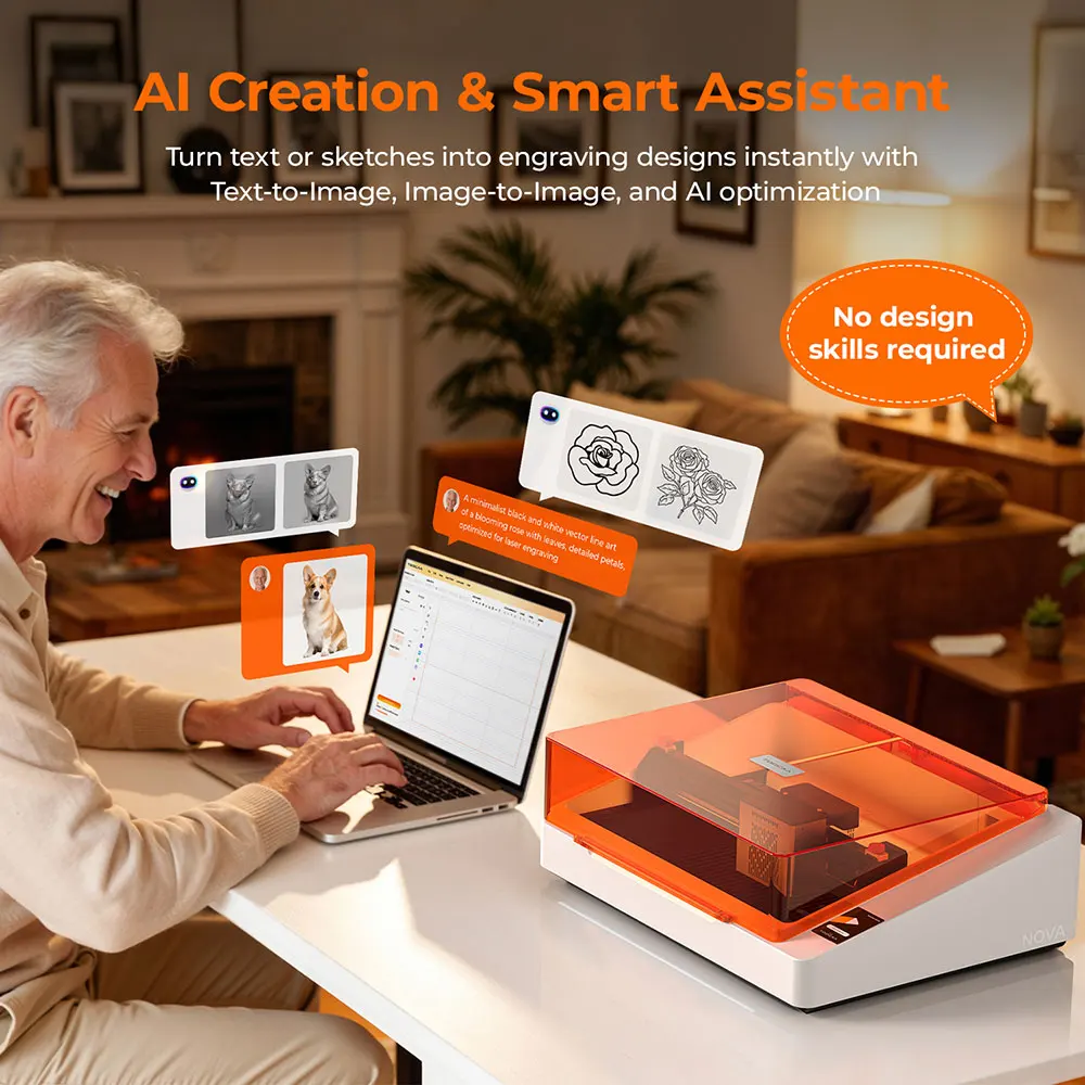 TOOCAA NOVA 20W Beginnersvriendelijke lasergraveermachine met Smart Air Assist & camera, ingebouwde desktop lasercutter met autofocus