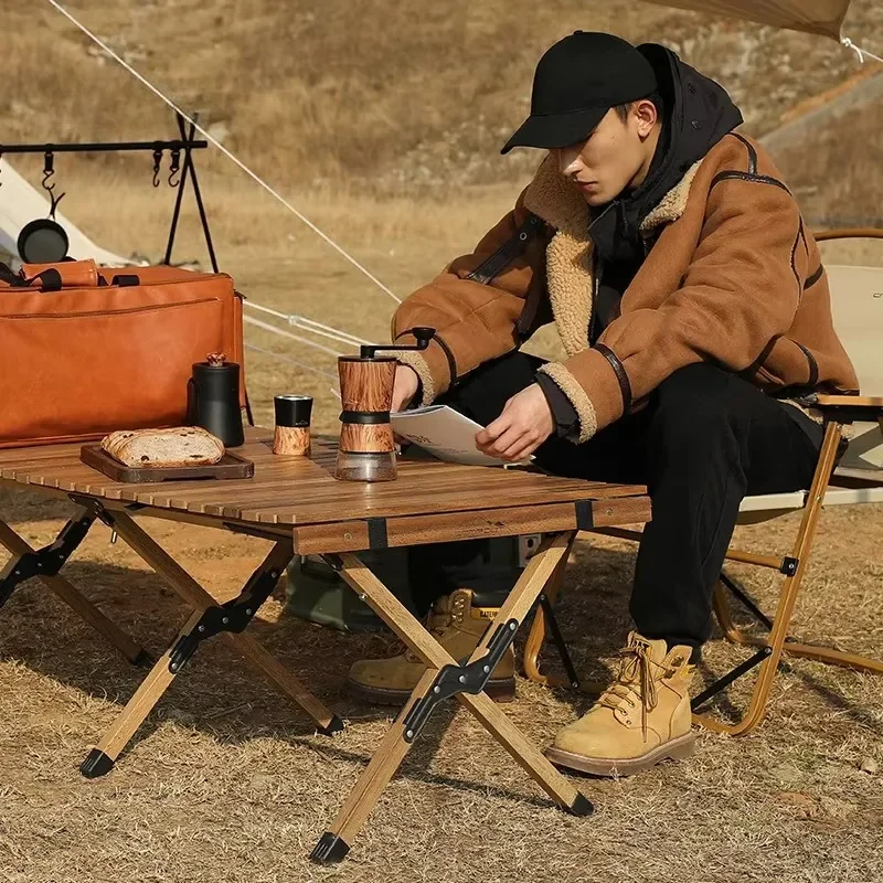 Campout Camping Table 120x60x43cm Foldable Outdoor Portable Travel BBQ Table Natural Wood Color