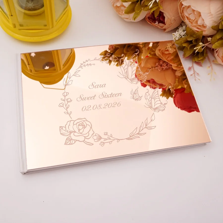 

Personalized Wedding Guest Book with Names&Dates, Elegant Floral Design,Custom Signature Book for Wedding, Baptism Party Decor
