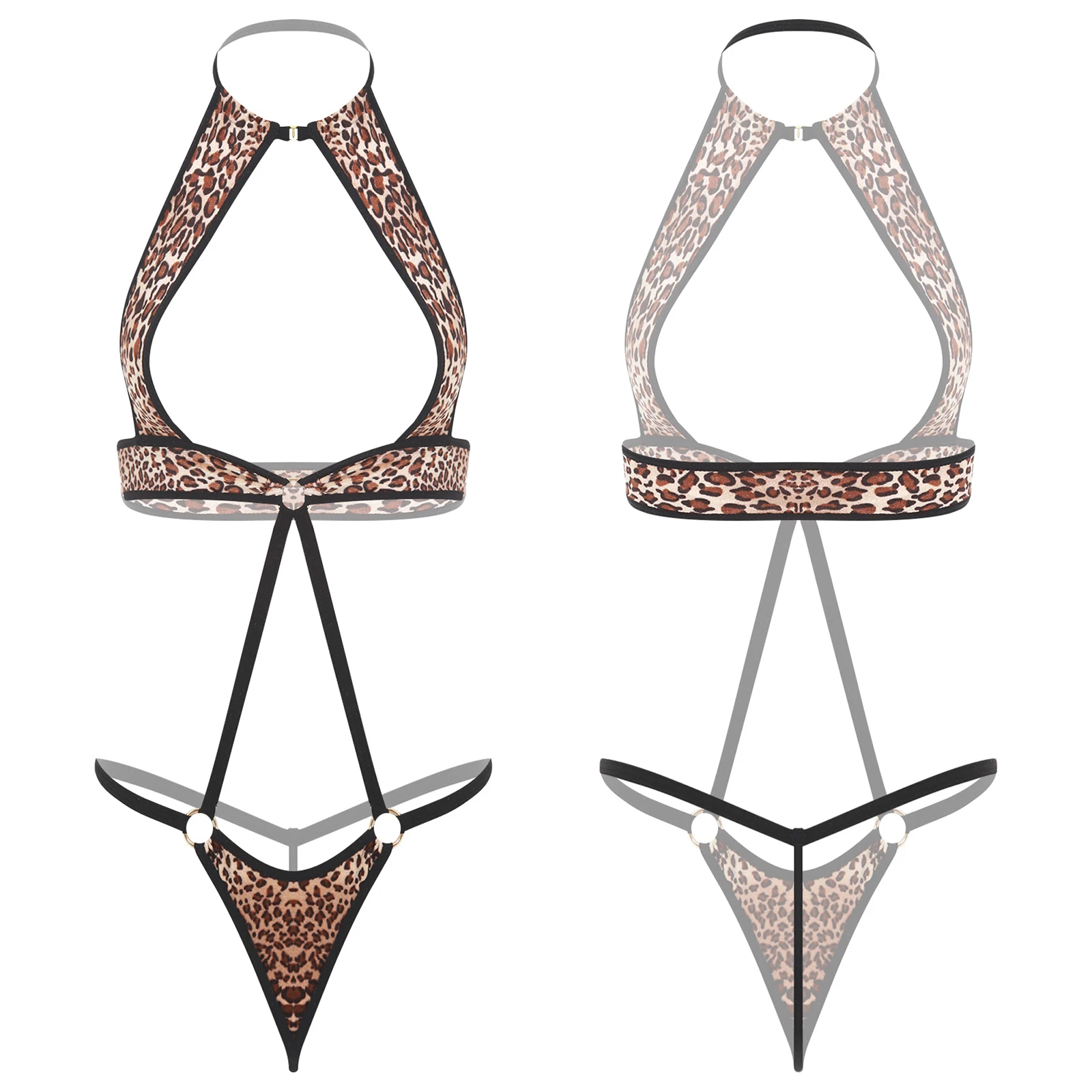 Летний женский кавайный ажурный аниме-боди, купальник с лямкой на шее, бикини с Т-образной спинкой, цельный комбинезон, ночная рубашка, пляжная одежда