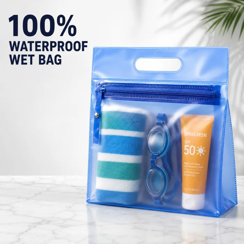 Waterproof Wet Dry Bag Frosted Clear PVC Swimsuit Pouch Portable Zipper Organizer For Pool Beach Gym Travel