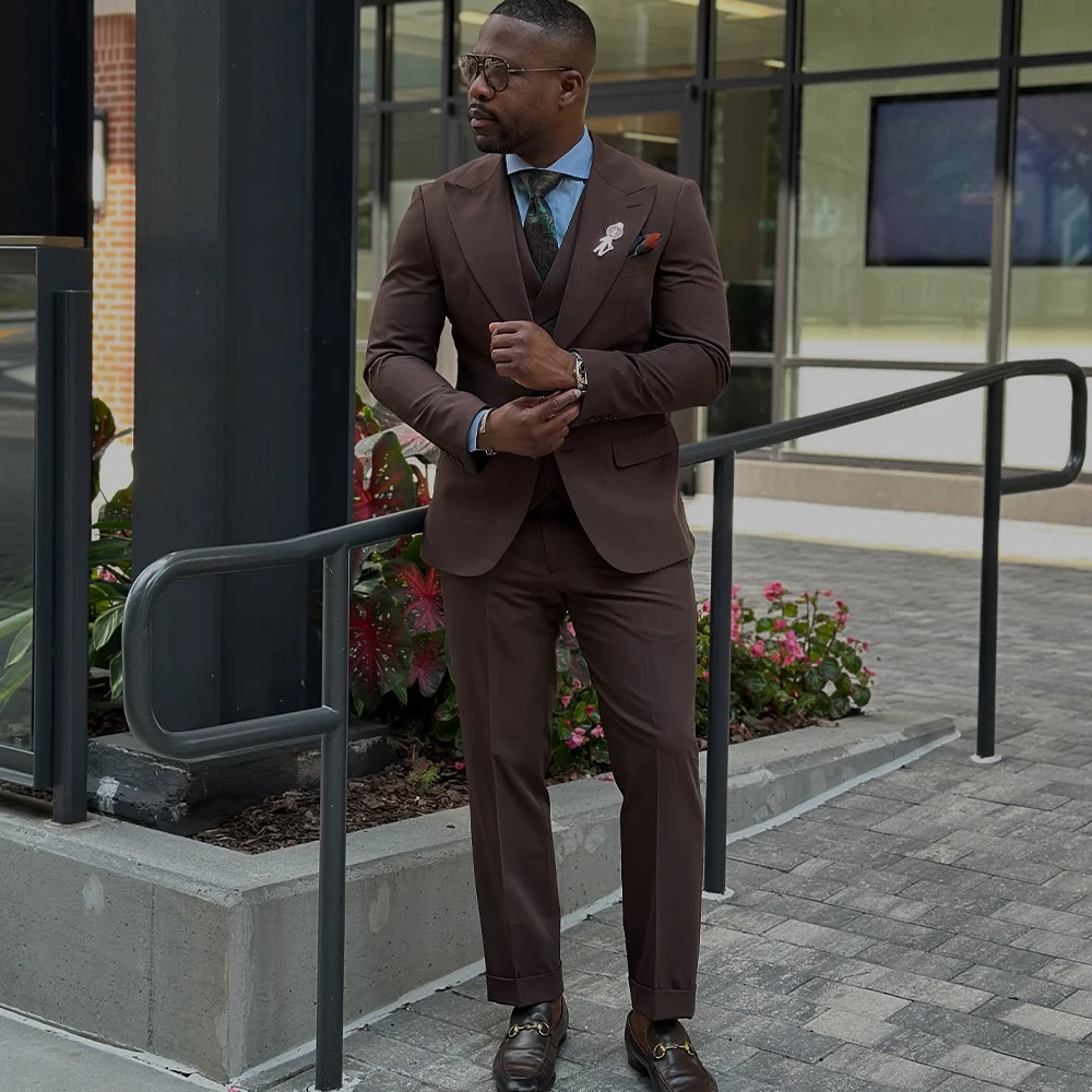 

Elegant Men's Suits Peaked Lapel Single Breasted 3 Pieces Wedding Groom Party Blazer Evening Prom Dress Office Jacket Customized