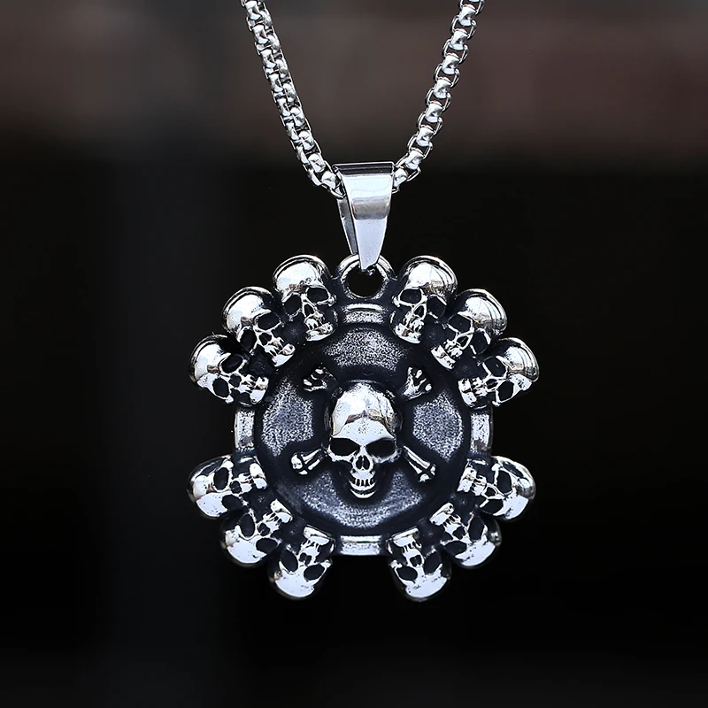 2023 New Stainless Steel Long Choker for Men Skull Necklaces & Pendants Punk Rock Jewelry Cadenas Para Hombre Boyfriend Gift