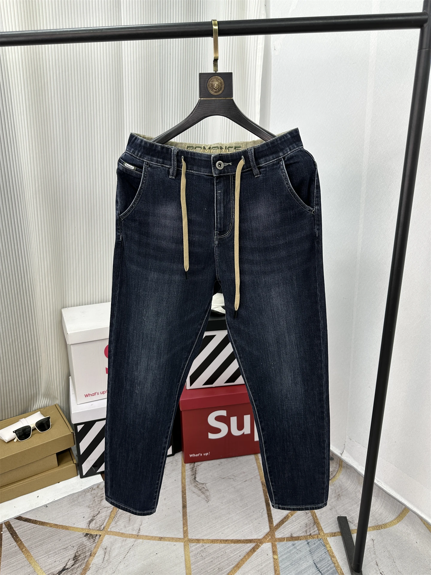 

Casual Men's Dstring Straight Leg Jeans Breathable Skin-friendly Thi Autumn Faion Basic Match All Cotton Blend Fabric