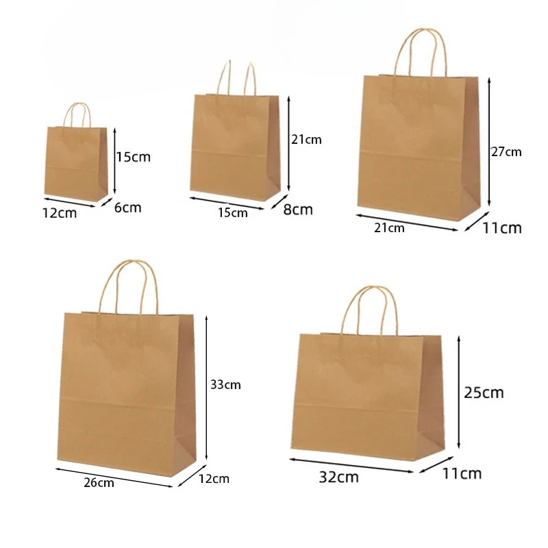25/50 قطعة أكياس هدايا ورق الكرافت البني مع مقبض للشركات الصغيرة عيد الميلاد حفل زفاف عيد ميلاد لصالح حقيبة أكياس التسوق