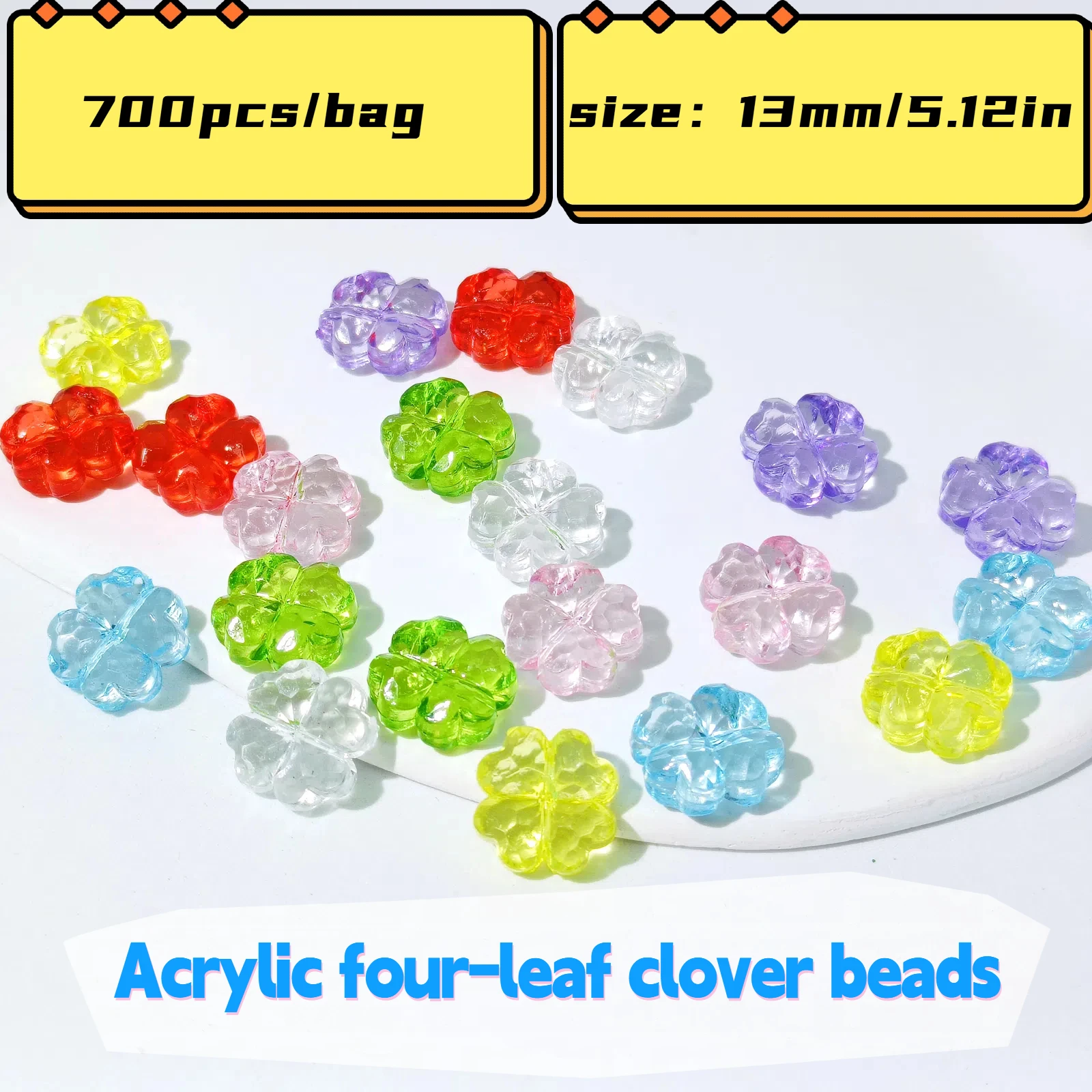 

700PCS/bag acrylic straight-hole 13mm colorful lucky four-leaf clover bead DIY mobile phone chain accessory daily gift