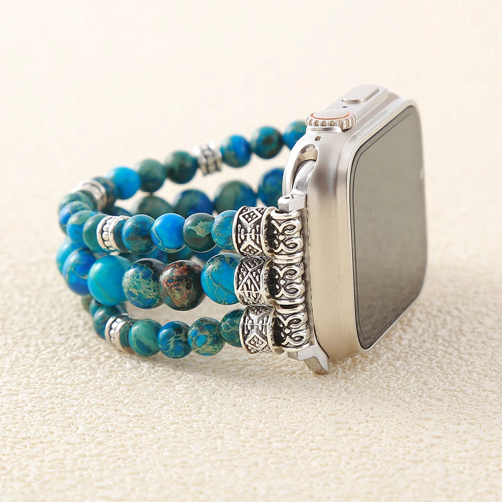 أشرطة الساعة الذكية Boho Imperial Jasper قابلة للتمدد ومطرزة بسهولة تثبيت وتبديل ملحقات أشرطة الساعة