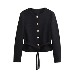 PB&ZA 2024 Autumn/Winter Black Strap Waist Collection Early Autumn Small Fragrant Style Short Suit Jacket for Women