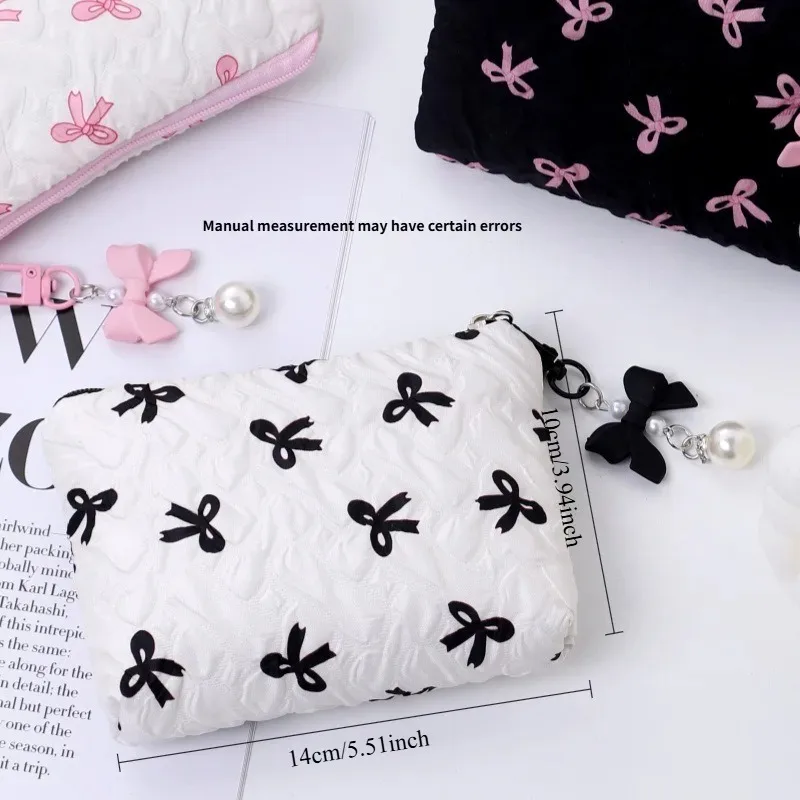 Cute, Large Capacity, High-End Makeup Bag,High Appearance Level, Coin Purse Storage Bag,Embroidered Bow Makeup Bag