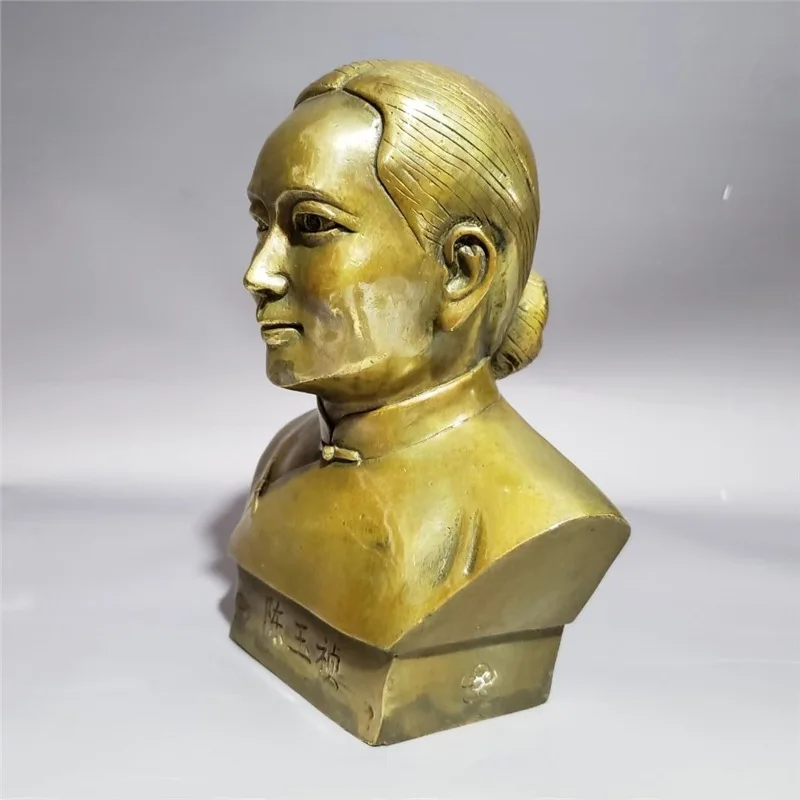 Antique Collection Brass Chen Yuzhen Bust Historical Figure Craft Ornament for Home and Office Bronze Statue