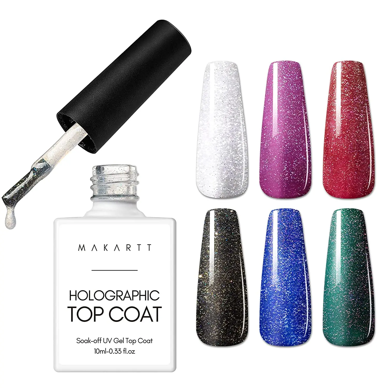 Makartt Glitter Top Coat 10ML, High Gloss Shiny Long Lasting Top Gel for Clear Nail Gel and Acrylic Nails  DIY Supplies