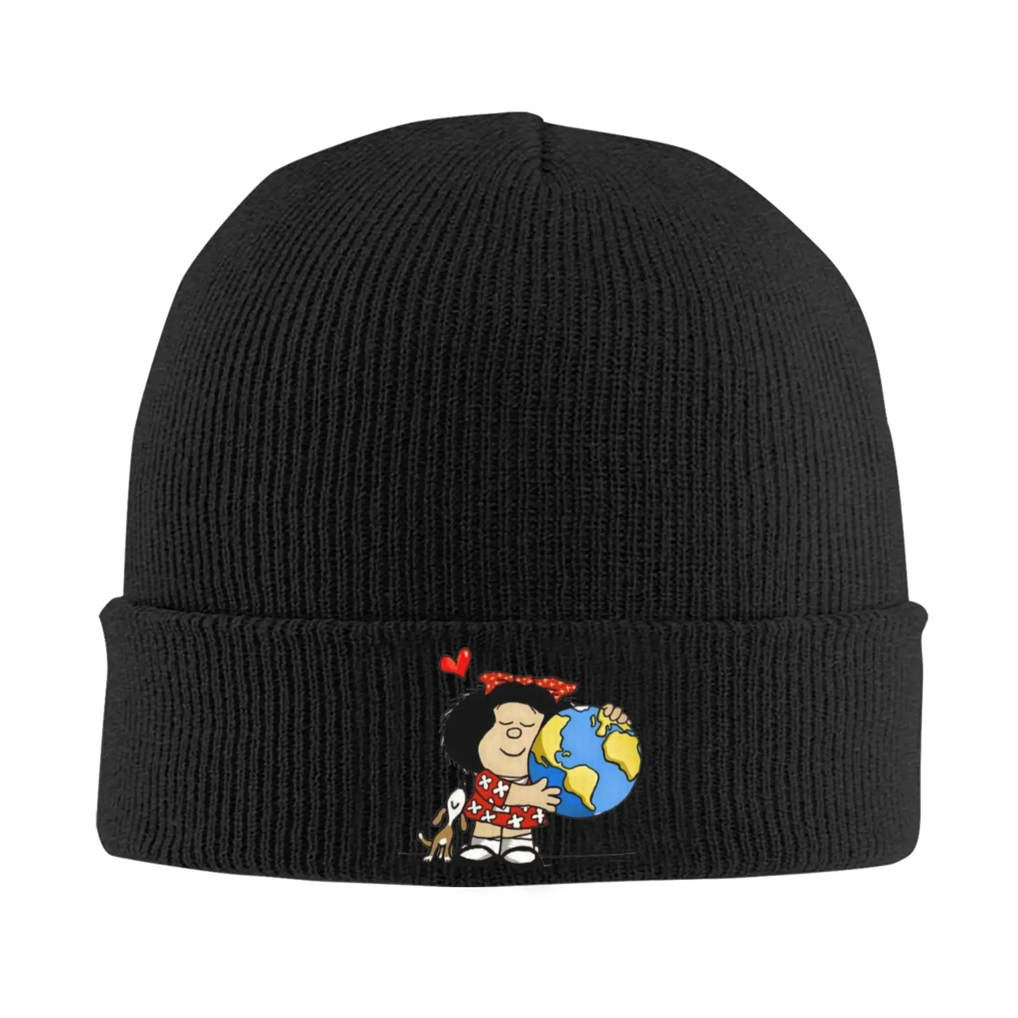 Mafalda The World And Her Puppy Knitted Caps for Women Men Beanie Autumn Winter Hat Acrylic  Crochet Melon Cap