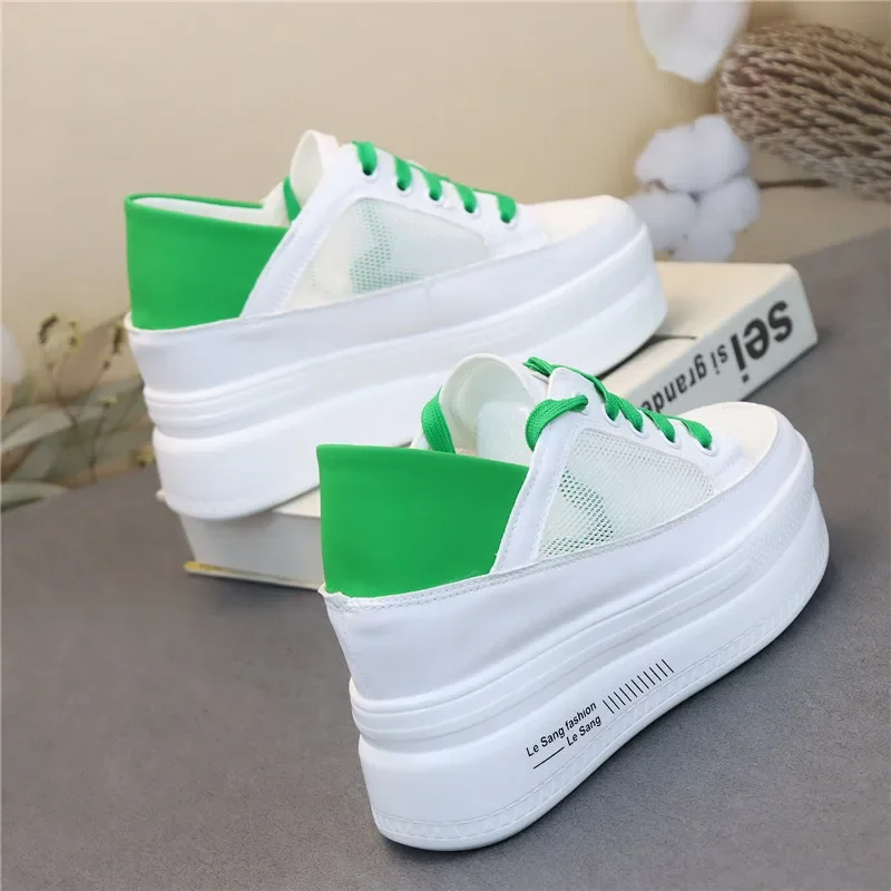 

Loose cake bottom summer versatile breathable small white shoes leather upper thick sole plank inside high size women's shoes