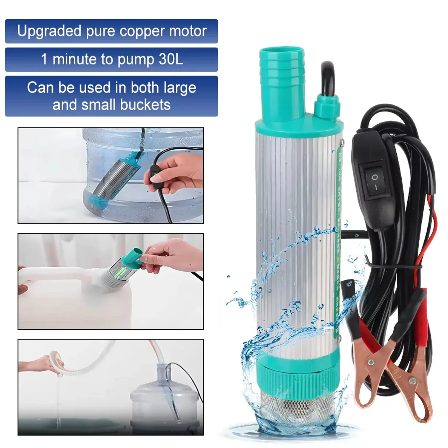 Electric Car Pump 38mm Portable Mini For Pumping Diesel Oil Water Transfer Pump Camping Fishing Submersible Pump 30L/min 12V 24V