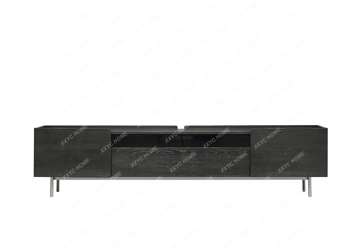 

Solid wood TV cabinet Living room black ash wood storage cabinet Vintage home floor drawer cabinet