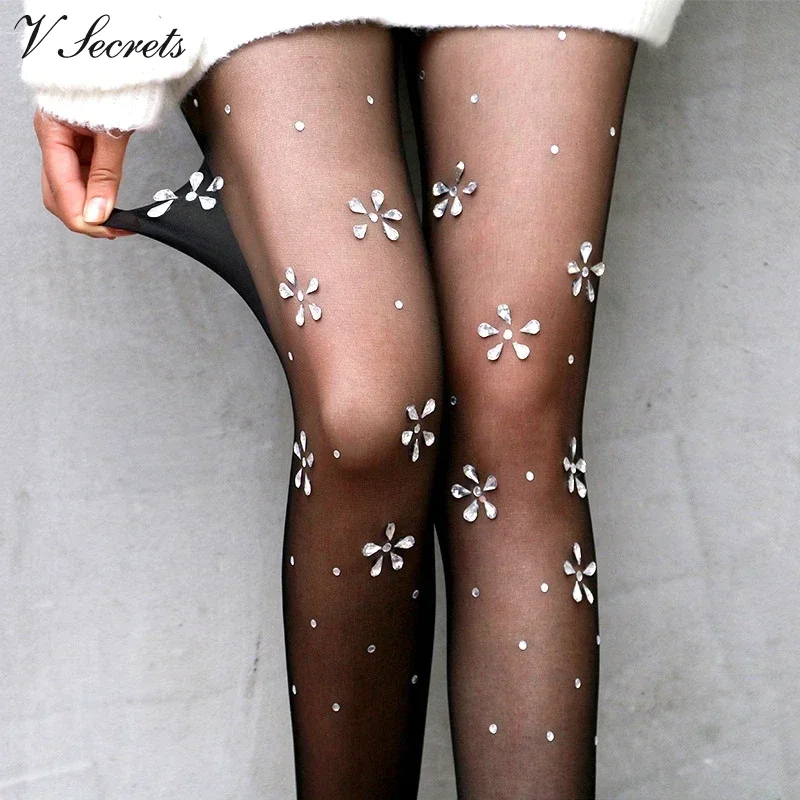 Seksi kadın çorap çiçekler yapay elmas ağ tayt balık ağı külotlu çorap kulübü parti anti-takılmaya çorap Calcetines çorap