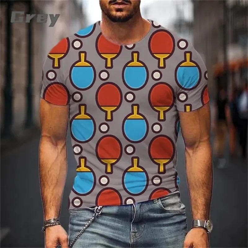 New Summer Men\'s Pingpong Pattern Sports T-shirt 3D Printing Table Tennis Tee Tops Casual Round Neck Short-sleeved Funny Tshirts