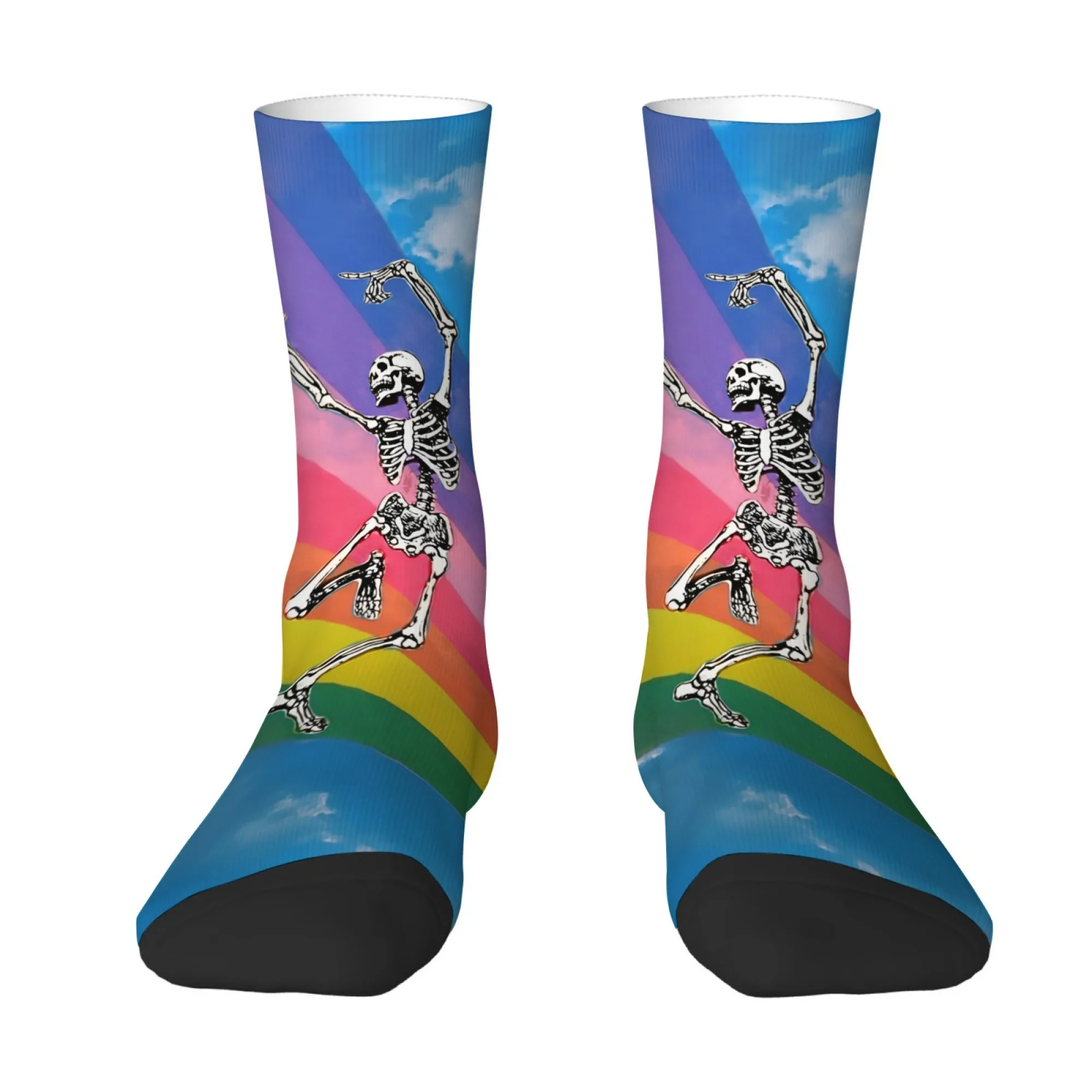 Novel Quirky Psychedelic Dance Skull Socks Rainbow Gradient Men's Mid-calf Socks Street Style Comfortable and Durable Socks.