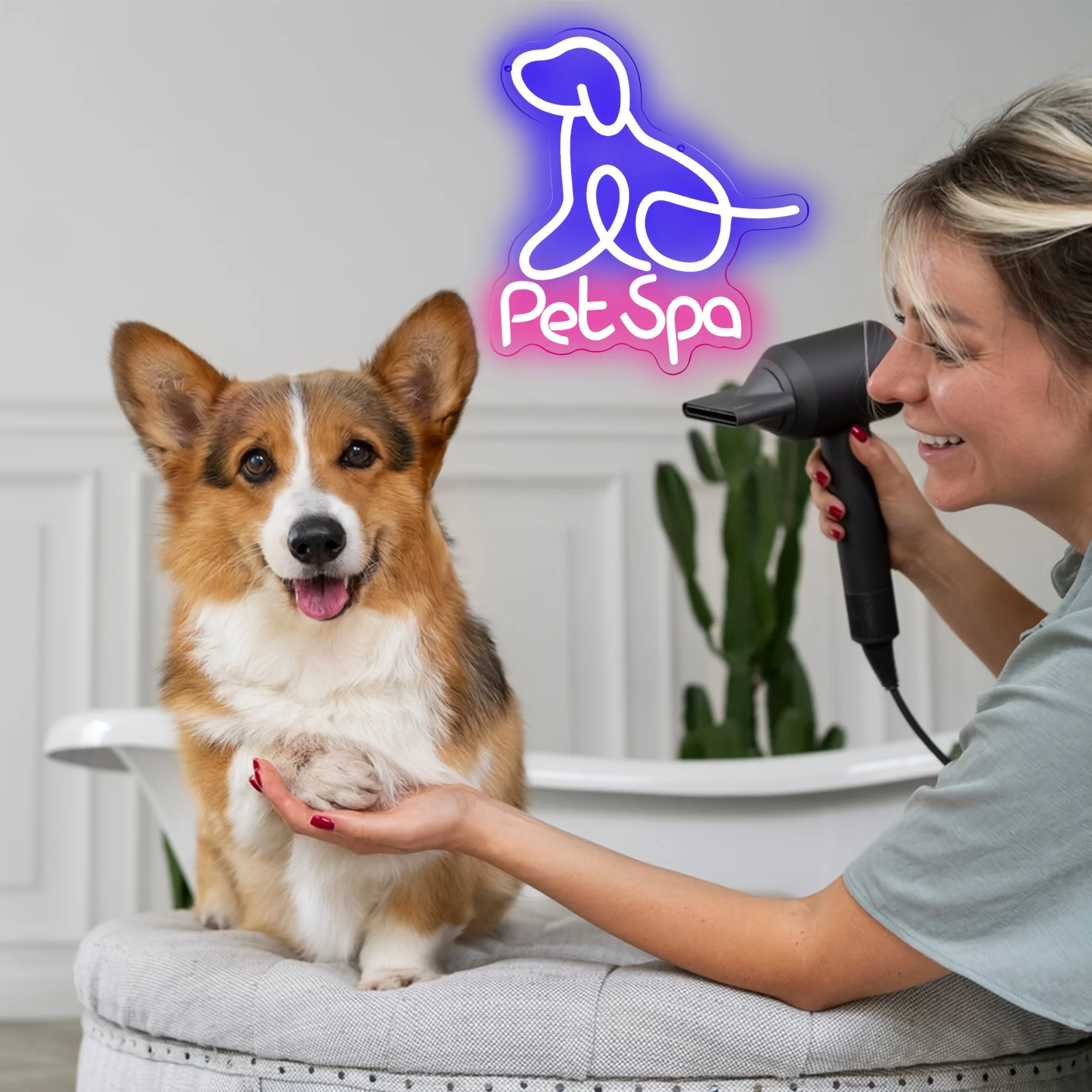 Pet Spa Center Neon Sign Wall Decor Store Exclusive Fashionable Dog Shaped LED Neon Light USB Dimmable Gifts for Birthdays Open