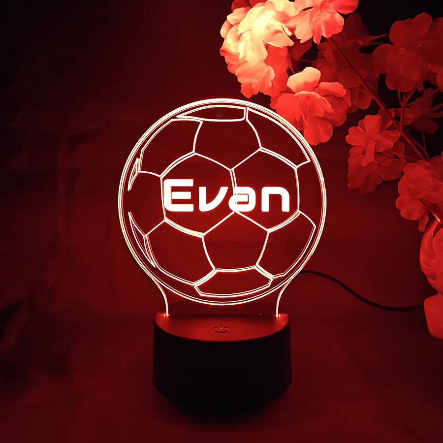 Personalised Football Shape 3D LED Night Light Laser Engraving Player Name Soccer Lamp for Home Bedroom Decor 7 Colors Xmas Gift