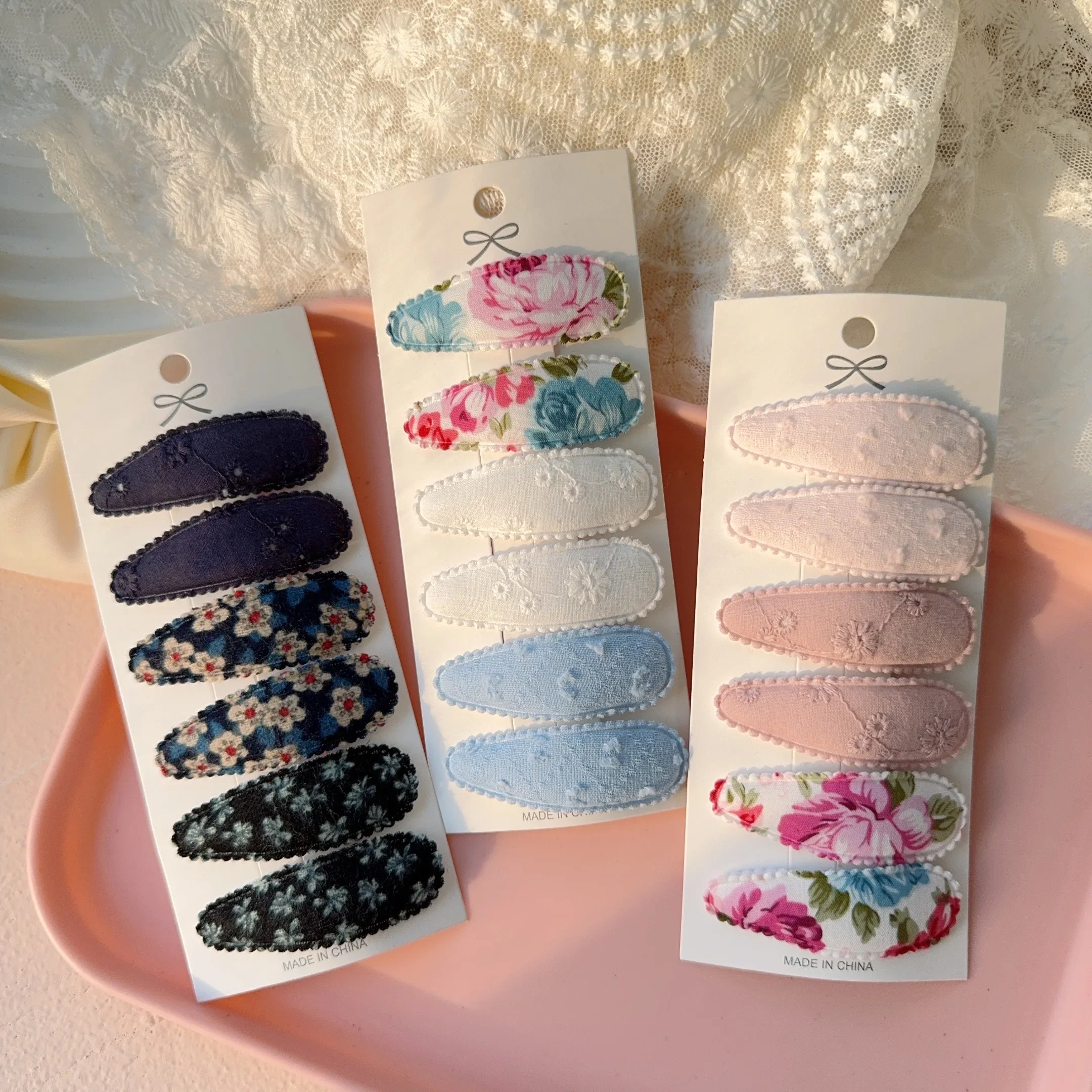 6Pcs 귀여운 인쇄 BB 클립 패션 수제 크로 셰 뜨개질 소녀 헤어 클립 아기 헤어 액세... - 3