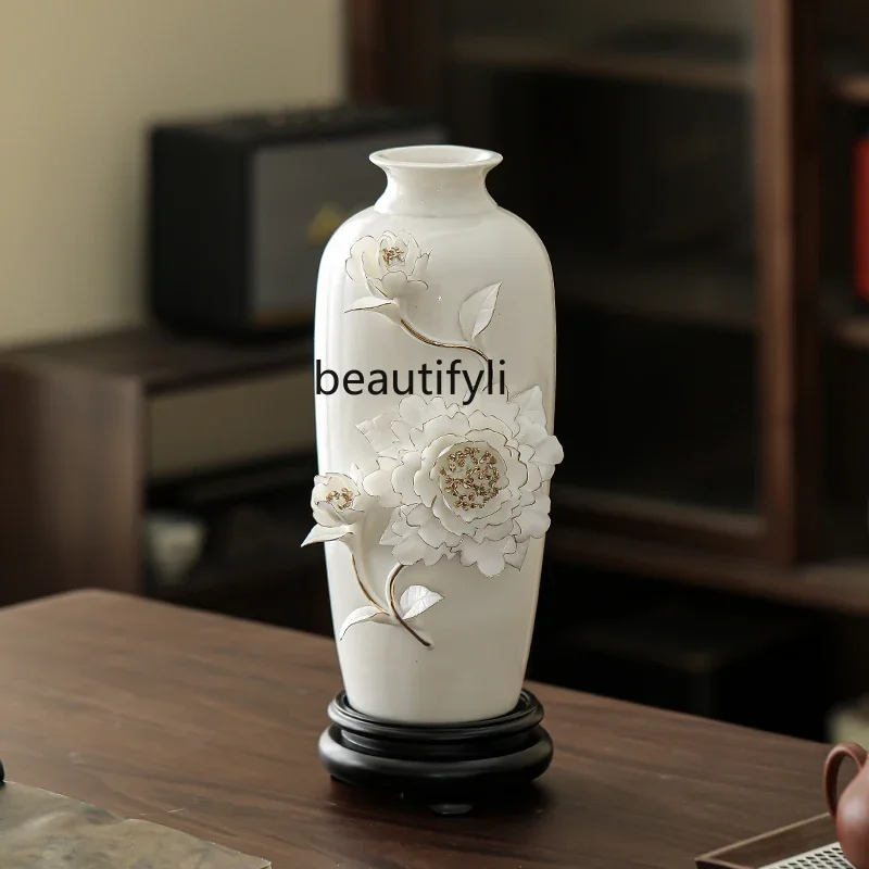 

Ceramic hand-painted gold peony vase home TV cabinet Bogu frame porcelain handicrafts decoration