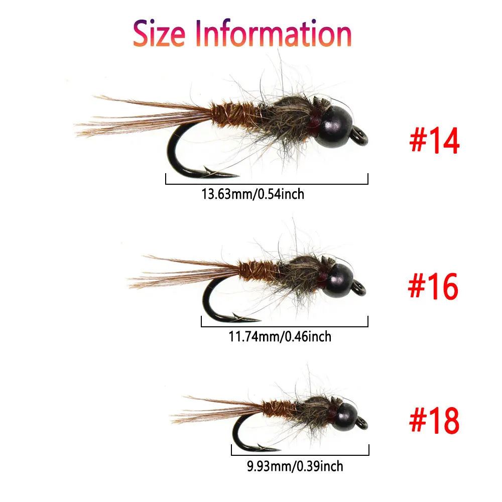 Bimoo 6 Stück # 14 # 16 # 18 Messingperlenkopf-Fasanenschwanz-Nymphen-Haarear-Fliegen, schnell sinkende Nassfliegen für Forellen-, Barsch- und Fischgrälfischen – Detail 3