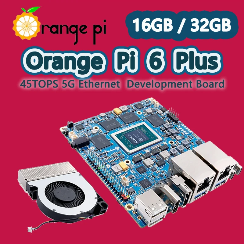 Orange Pi 6 Plus 16G/32G DDR5 Opi 6 Plus Board CIX CD8180/CD8160 SoC 2xM.2 KEY-M 45TOPS 5G Ethernet Heatsink/100W Power Optional