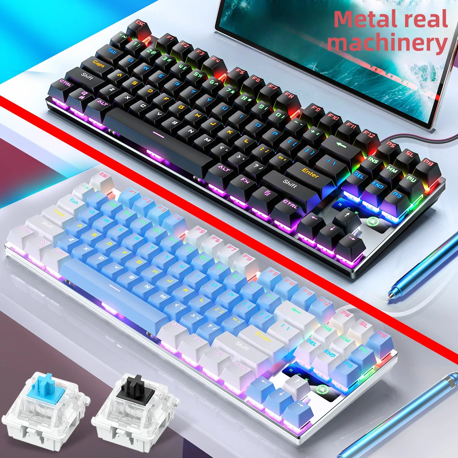 

Металлическая механическая клавиатура ZK3, 87 клавиш, 104 клавиши, светящаяся синяя ось, черная ось, компьютерные аксессуары, цветная игра-головоломка