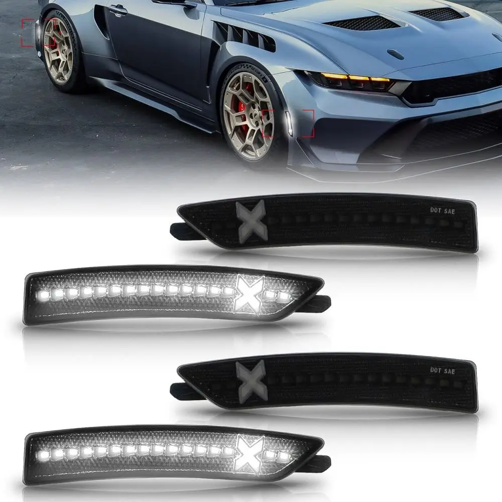 

Ford Mustang 2024-2025 White Front & Rear Fender Bumper Lights Set, 4-Pack, Patent Pending