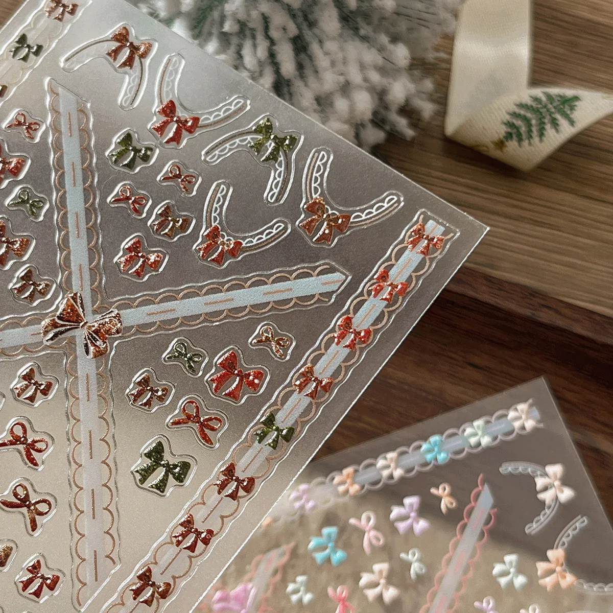 1pcs 5D Embossed Christmas Snowflake Bow Nail Art Stickers Sweet French Fashion Decorative Stickers for Home Decoration Decals