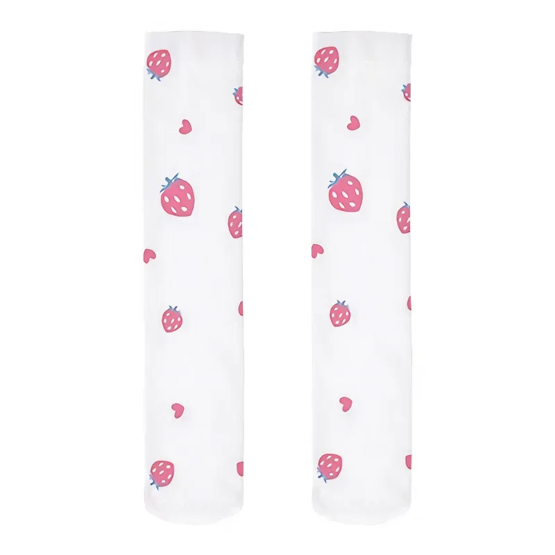 Japanese Anime Halloween Lolita Strawberry Printed Sweet Kawaii Stockings Women Cute Stockings White Tight High Over Knee Socks
