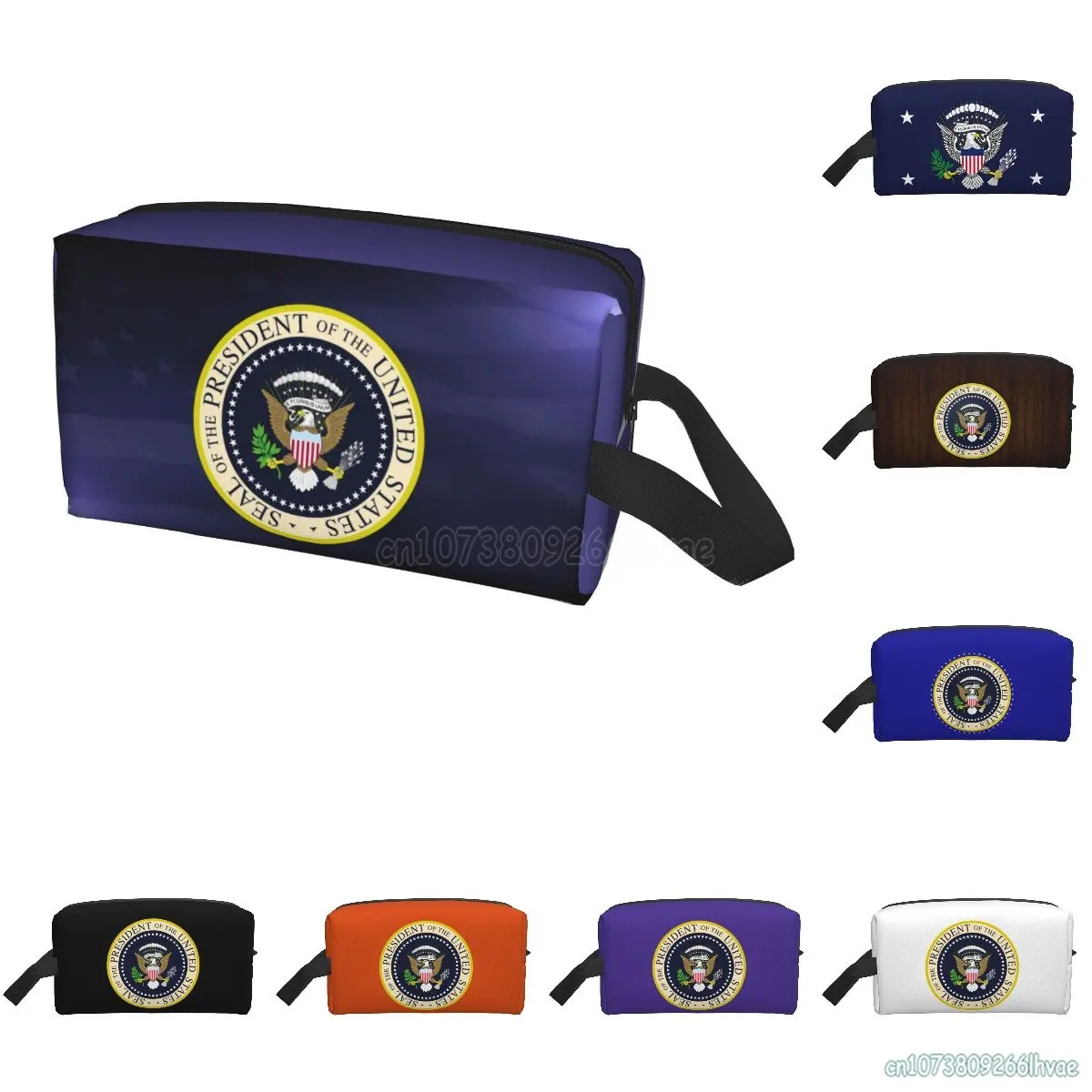 Bolsa de almacenamiento con sello del Presidente de los Estados Unidos, neceser portátil de gran capacidad, estuches de cosméticos para viajes