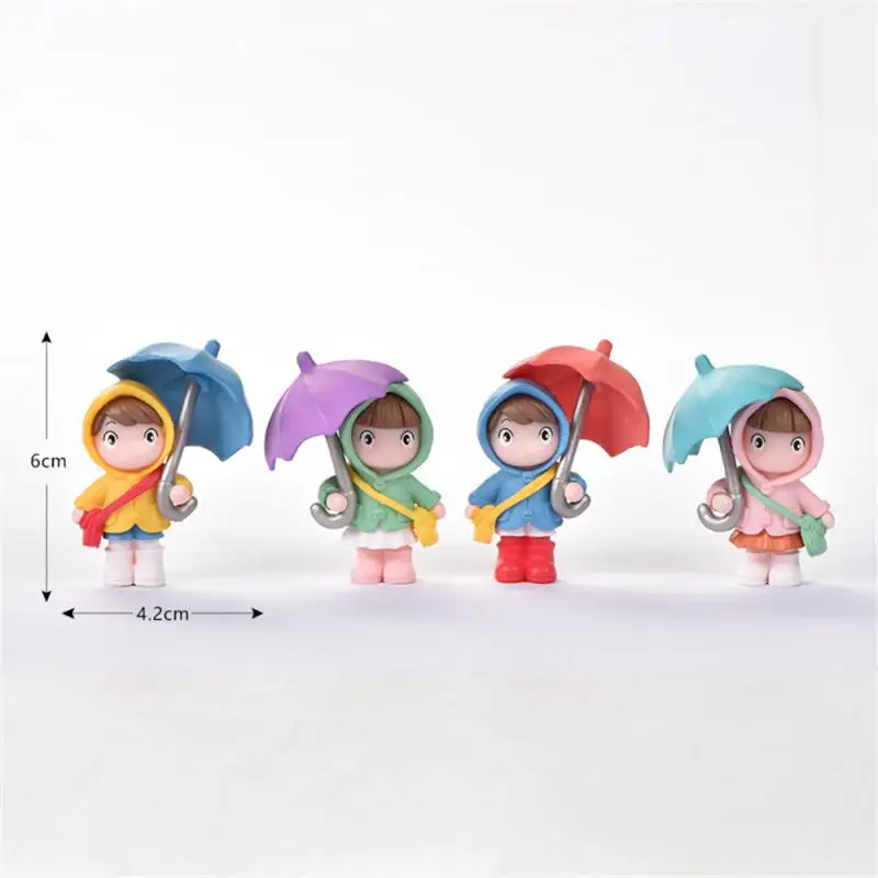 Cute Boy Girl Doll Umbrella And Wear A Raincoat Figures Model Small Ornament Tabletop Doll Collection Ornaments Gift