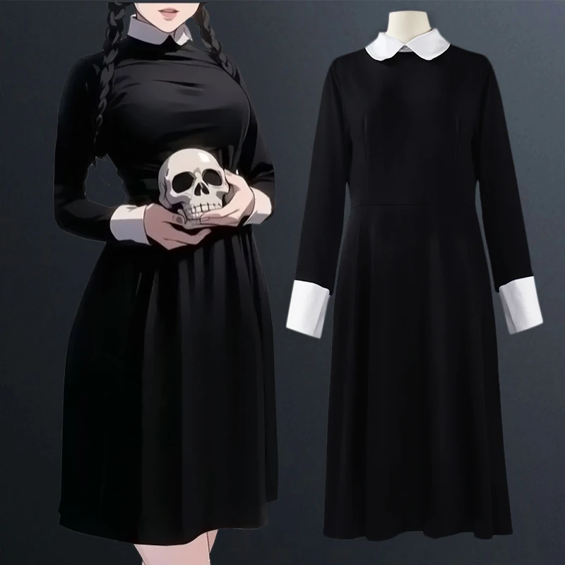 Coswear Wednesday Adams Black Dress Cosplay Clothing Adult Size