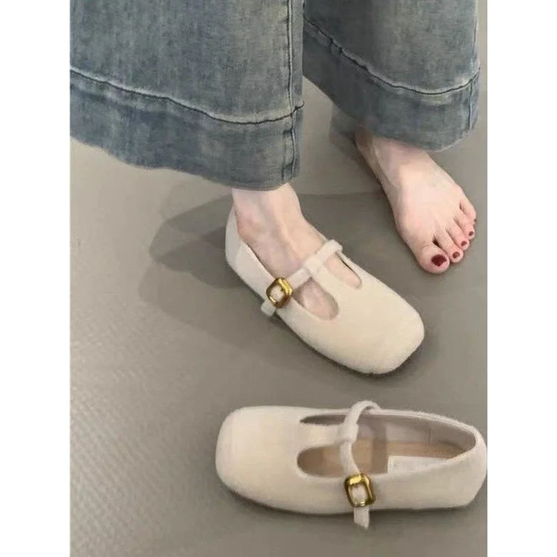 

New Autumn Winter Brand Loafers Square Toe Shoes Mary Jane Lightweight Shose for Ladies Fashion T Strap Design Retro Elegant
