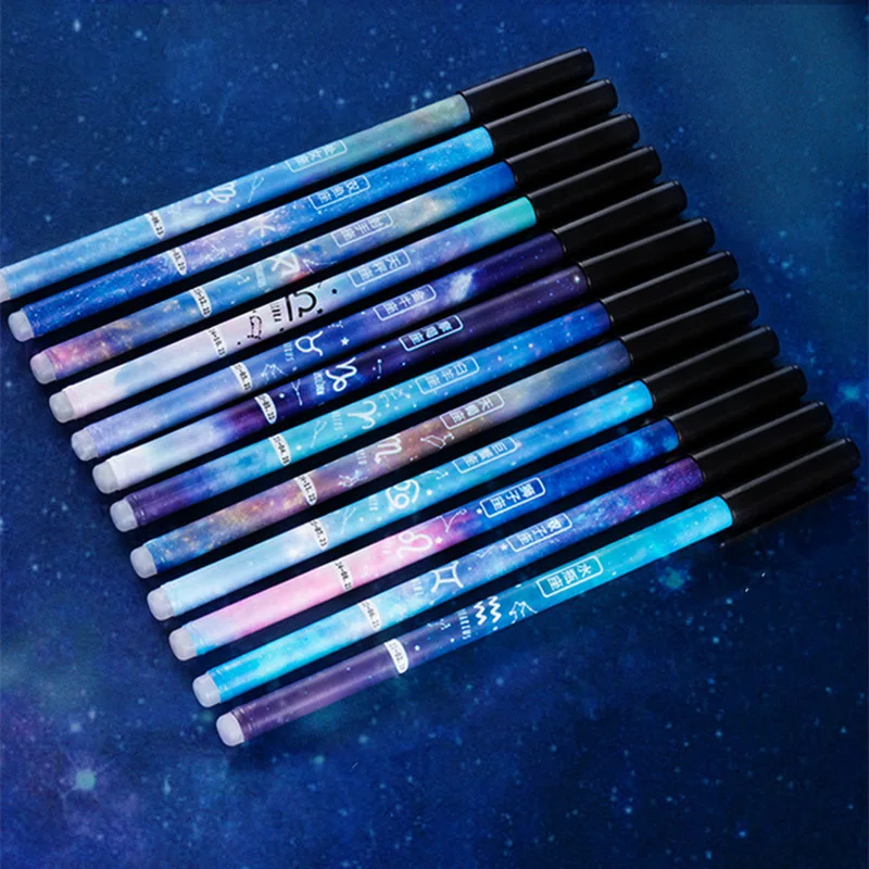 Imagem -02 - Erasable Constellation Gel Pen Tinta Preta Estrelada Presente Novidade Papelaria Estudante Escrita Escolar Material de Escritório 0.5 mm 12 Pcs