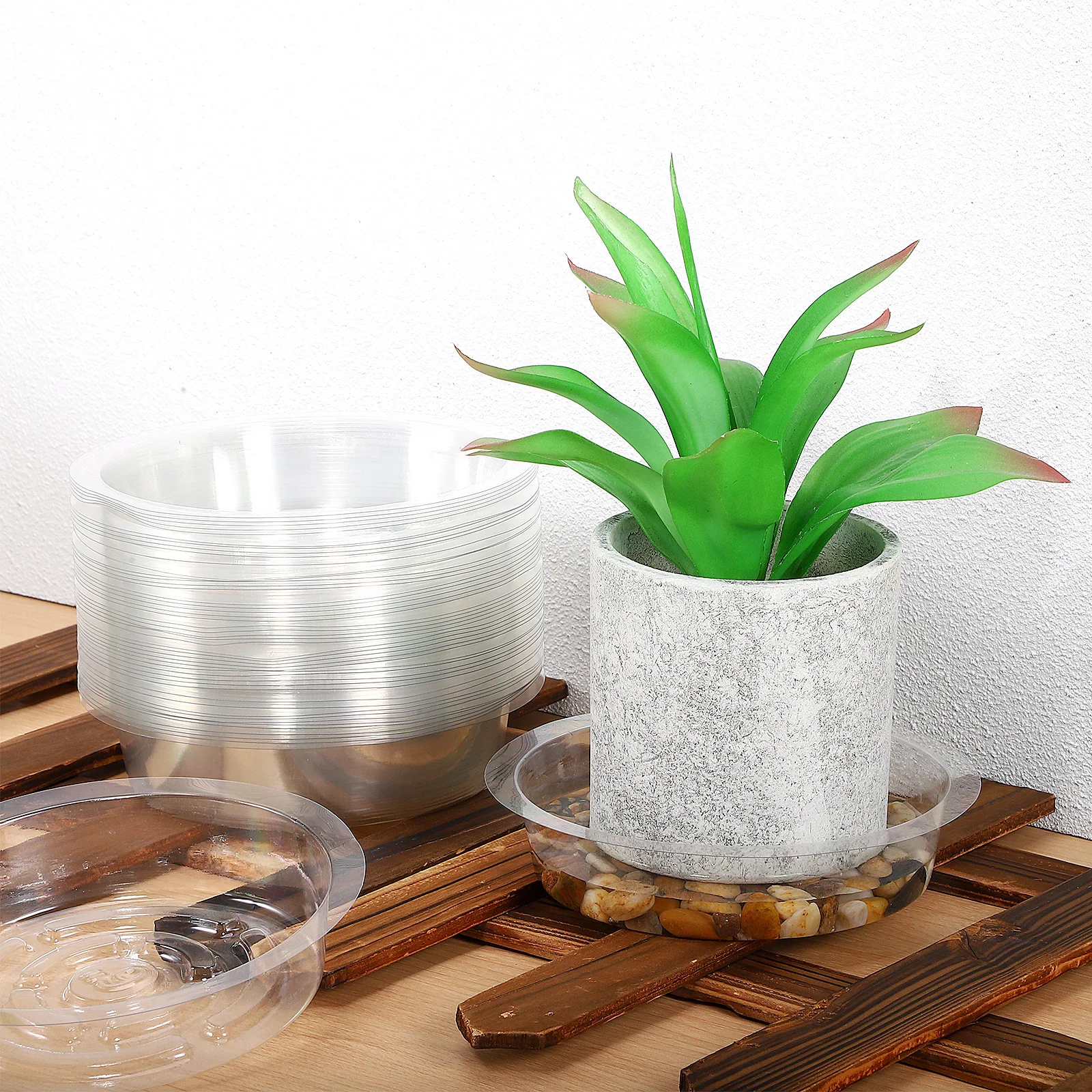 

50Pcs 6 Inch Transparent Plastic Flowerpot Tray Durable Pet Material Waterproof for Indoor Outdoor Gardening Flower Pot Tray