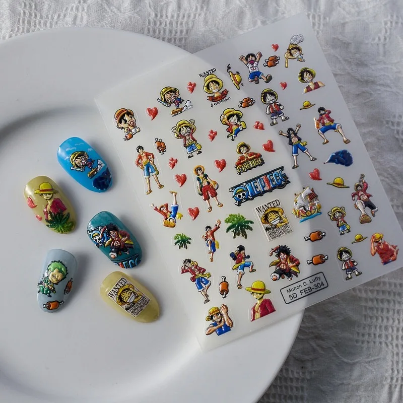 One Piece Anime Nail Stickers Peripheral Luffy Zoro 5D Relief Stickers Cartoon Nami Waterproof Children's Stickers Student Toys