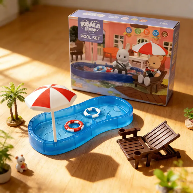 Dollhouse Miniature Swimming Pool Set Simulation Mini Swimming Circle Beach Chair Model for Dollhouse Yard Garden Swimming Pool