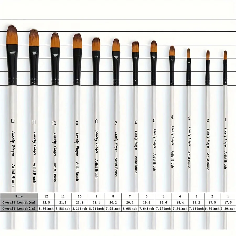 12pcs Artist Paint Brushes Set For Oil Acrylic Flat Tip Kit Paint Brushes For Nylon Paint Brushes Artist Watercolor Painting