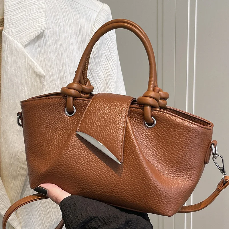 

2025 New Korean Style Large Tote Bag for Women, Niche Wrinkled Leather Handbag, Fashionable Crossbody Shoulder Purse​