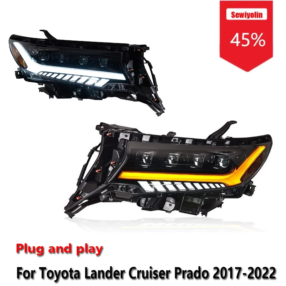 

Sewiyolin Car LED Headlight Accessories For Toyota Lander Cruiser Prado 2017-2022 DRL Brake Turn Signal Lamp Plug and Play