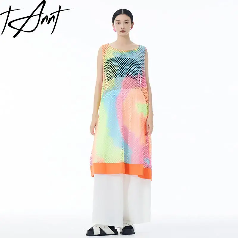 

Tannt Women Dress Sleeveless Hollow Out Color Matching Loose Dresses For Women 2025 New Fahion Summer Long Dresses