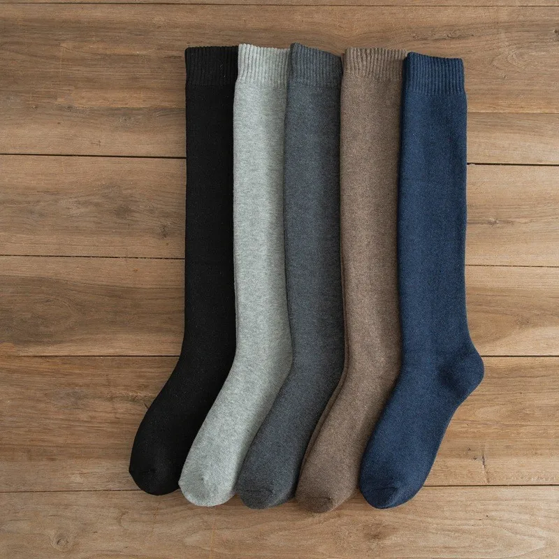 1/5 pairs Winter Fashionable Men's Knee Long Socks Wool Keep Warm Longer Stocking Socks comfortable Cotton Thicken men socks view 2